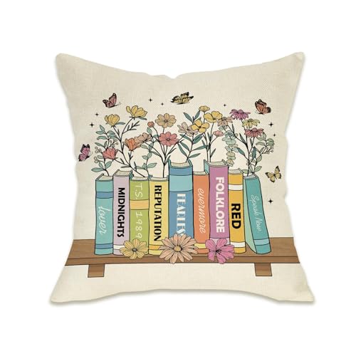 Fahrendom Book Music Floral Decorative Throw Pillow Cover 18 x 18 Singer Album Reading Books Flower Musical Pillowcase Music Book Lover Reader Gifts Sofa Couch Cushion Case Home Decor