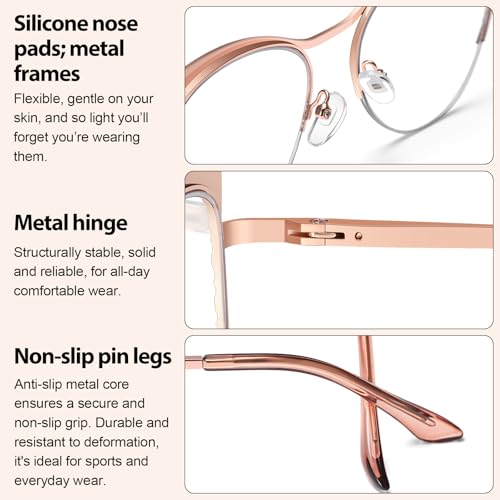Image of Dollger Blue Light Blocking Glasses for woman Man Metal Half Cat eye glassees frame Clear Lens Computer Eyewear