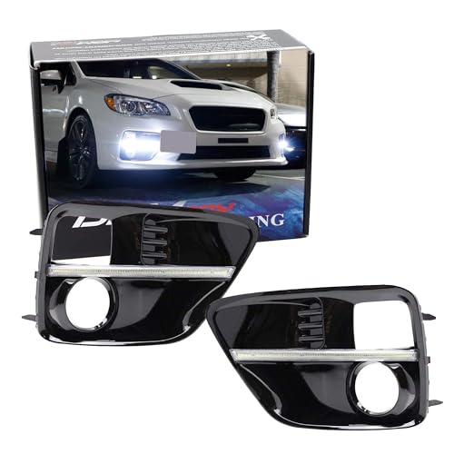 iJDMTOY Xenon White LED Daytime Running Lights Compatible with 2015-2017 Subaru WRX/STi w/JDM Style Piano Black Finish Fog Lamp Bezels