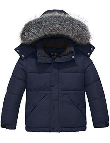 Image of wantdo Boys' Winter Coat Waterproof Puffer Jacket with Detachable Hood | Removable Faux Fur Hood,5000mm Waterproof,Fleece Lined,Outerwear,Machine Washable