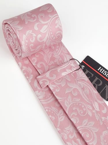 Image of HISDERN Ties for Men Paisley Floral Mens Ties and Pocket Square Cufflinks Set Classic Business Necktie Handkerchief