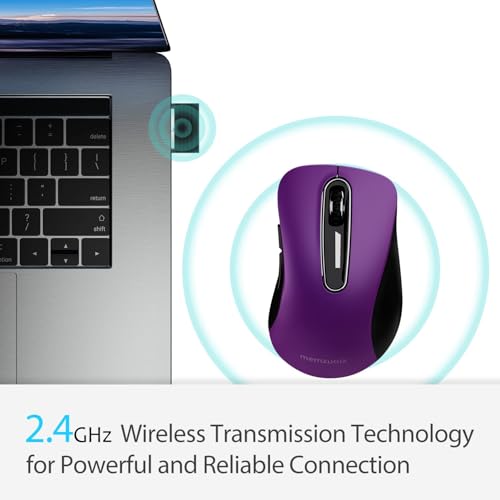 Image of memzuoix 2.4G Wireless Mouse, 1400 DPI Computer Mice with USB Receiver, Portable Wireless USB Mouse Battery Powered Cordless Mice for Laptop, PC, Desktop, 5 Buttons, Purple