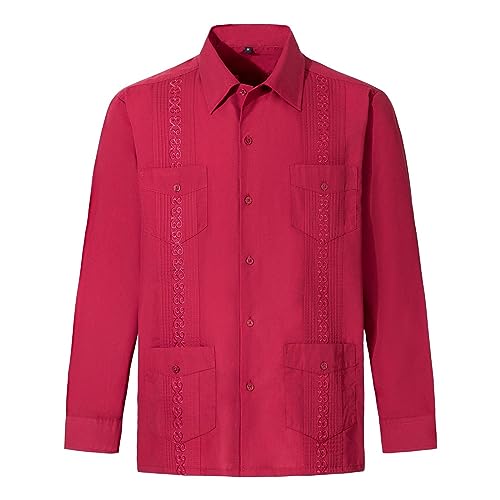 Chemise Guayabera à manches longues pour homme en coupe droite classique