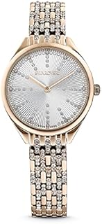 Swarovski Attract Uhr, Edelstahl Damenuhr mit Goldfarbenem Gehäuse, Weißem Zifferblatt, Swarovski Kristallen und Metallarmband