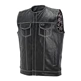 EXCELSIOR Men's SOA Style Paisley Liner Collarless Leather Vest With Premium Patch Holder And Outsid