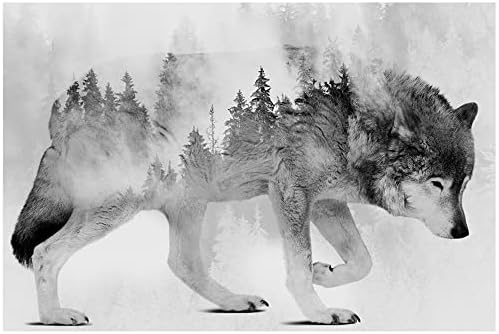 Eorntdy Canvas Wall Art Forest Abstract Animal Art On Wolf Canvas Print Artwork Wall Art Paintings Modern Picture Print Unframed for Living Room Dinning Room Bedroom Bathroom Home Decor 24x36inch