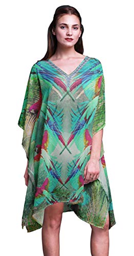 Phagun Vert Branche et Perroquet Colore Oiseau Caftan Plus Grande Taille pour Femmes Kaftan Summer Wear-S-L Cover