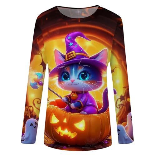 Halloween Shirts for Women Long Sleeve Plus Size Fashion Crewneck Comfortable Tshirts Halloween Costumes for Women