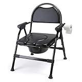 OPAFOBEF 4-in-1 Folding Bedside Commode Chair, Adjustable Height Raised Toilet Seat with Arms and Back Support, 158 kg Weight Capacity