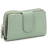 ekavale Damen Portemonnaie RFID Schutz – Kompakte Geldbörse aus Echtleder für Frauen – Brieftasche mit vielen Kartenfächern und extra Münzfach – Stilvolles Accessoire für den Alltag (Antik-Minze)