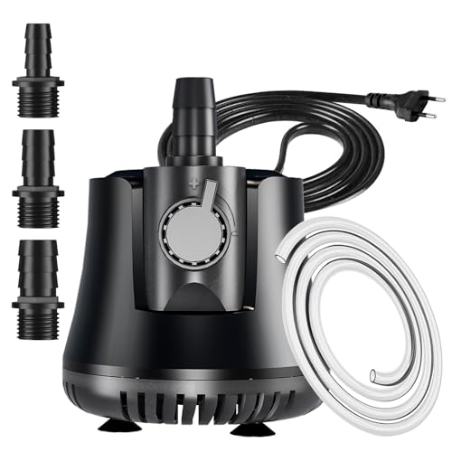 Aquarium Pumpe 60W 3500L/H Tauchpumpe Ultra-Leise Mini Teichpumpe Springbrunnenpumpe mit Einstellbarem Schalter und 1.8m Kabel, 3 Düsen wasserpumpe für Teich, Aquarien, Hydrokultur, Brunnen