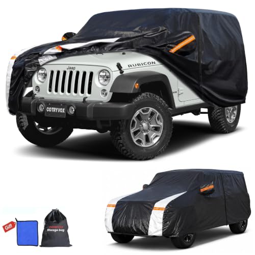 Image of Multi-Layer Car Cover Custom Fit for Jeep Wrangler 2 Door CJ YJ JK JL(1987-2026), 100% Waterproof All Weather for Automobiles, Gift with Towel, Heavy Duty Car Covers for Rain Sun UV Protection.