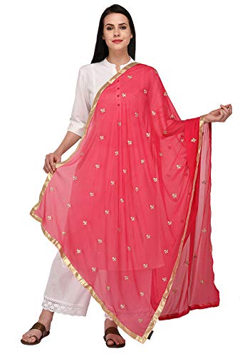 Dupatta mousseline femme rose brodée vêtement traditionnel indien Aashita Creations