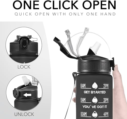 Image of TEKCOOL Motivational 1L Capacity Black Plastic Bottle with Straw | Leakproof, Durable, BPA-Free | Ideal for School /College /Office /Travel, Sports /Outdoor Activities