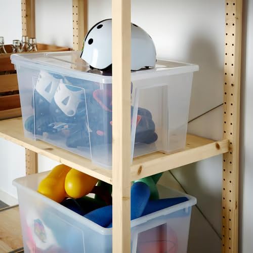 Set of 2, 12-Gallon Clear Plastic Storage Tote with Locking Lid - Durable Organizer Bin for Tools, Gardening Supplies, Basement & Indoor Use - 22.5 x 15.25 x 11 Inch