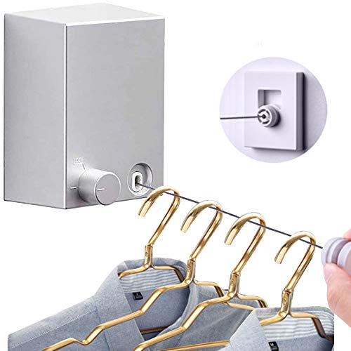 MIGHTDUTY Retractable Clothesline, Drill Free Adjustable Clothesline with Stainless Steel Rope String, Heavy Duty and Adjustable Rope 44lbs and 13.8 Feets(Max) for Indoor/Outdoor Silver