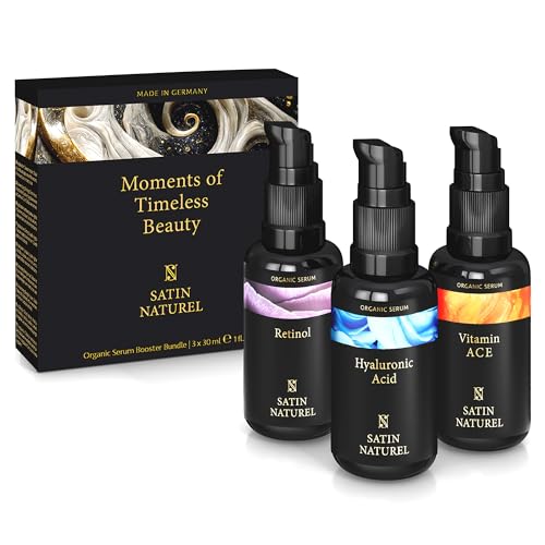 Idee Regalo Donna Compleanno - Scatola Regalo con Siero Idratante Viso Acido Ialuronico Viso + Siero Retinolo Viso + Siero Vitamina C 3x30ml, Skin Care Kit Viso Satin Naturel