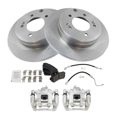 Image of TRQ Rear Brake Pad and Rotor Set Semi Metallic Calipers Compatible with 2015 Hyundai Sonata
