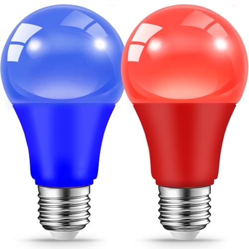 JAHEKS Blue Red Light Bulbs for Outdoor Porch 9W(60W Equivalent) E26 Base LED Bulb for Memorial Day Independence Day Christmas Halloween Wedding Party Bar Holiday Home Decor 2-Pack