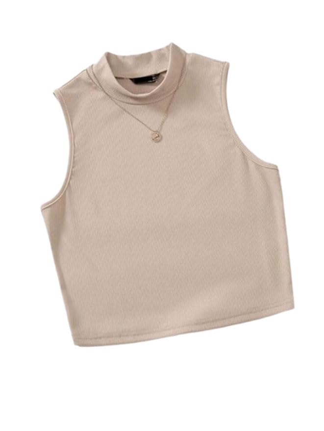 Women's & Girls Solid Ribbed Slim Fit Crop Tank Top | Sleeveless Cotton Racer Back Tank Tops Halter Neck Crop Tops | Round Neck Casual Ribbed Crop Tank Top for Women-image-25