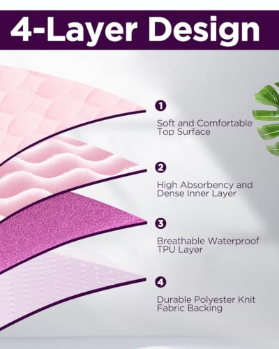 Image of Washable Bed Pads 36 inch x 52 inch - 4 Pack, Pink, Waterproof Bed Pads for Incontinence, Bed Wetting Pads for Bed, Sofa, Floor, Resuable Underpads for Adults, Seniors, Pet