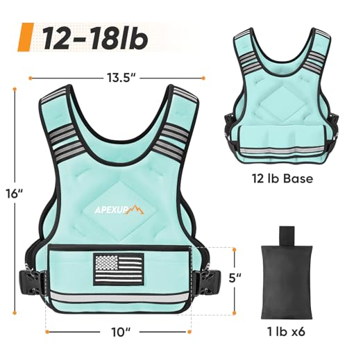 Image of APEXUP Adjustable Weighted Vest, 4-10lb /12-18lb /20-32lb Vest with 6 Ironsand Weights and Large Pocket, Weight Vest for Men Women Strength Training, Running, Walking