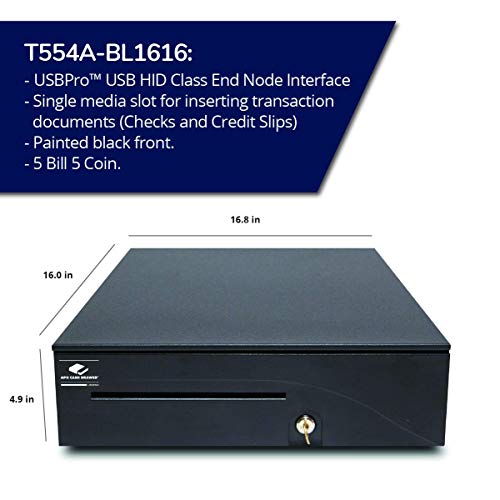 Apg Heavy-Duty 16" Point Of Sale Cash Drawer | Series 100 T554A-Bl1616 |Usbpro Ii Usb Interface 24V | 5 Bill/ 5 Coin Compartments | 16" X 4.9" X 16.8" | Black #TOP1