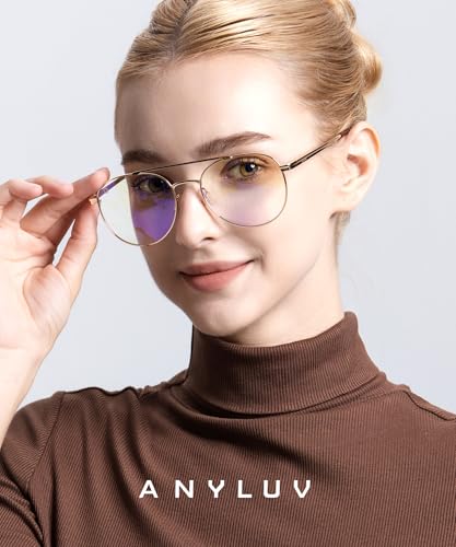 Image of ANYLUV Blue Light Glasses for Men, Circular Frame Single Brow Bridge Design Campus Style Glasses Anti Eyestrain for Screen
