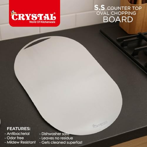 Image of Crystal Stainless Steel Oval Shape Large Chopping Board | Cutting Board Vegetable, Fruit, Bread & Meat | Durable Safe
