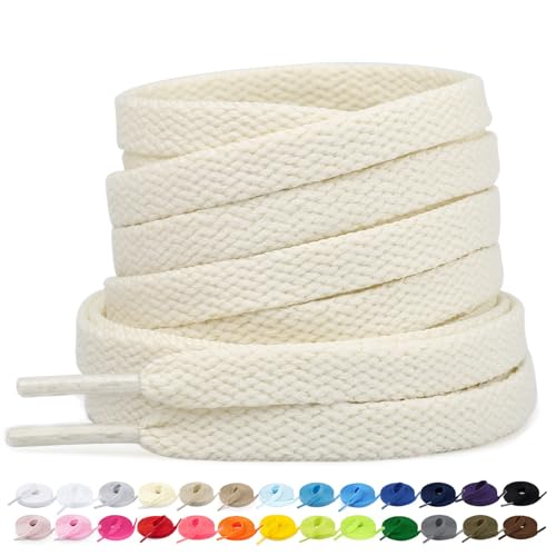 Stepace 2 Pares - Cordones Planos para Zapatos, 8mm de Ancho, Cordones Premium de Reemplazo para Zapatillas, Atletismo, Zapatos Casuales Desnudo Marfil 120cm