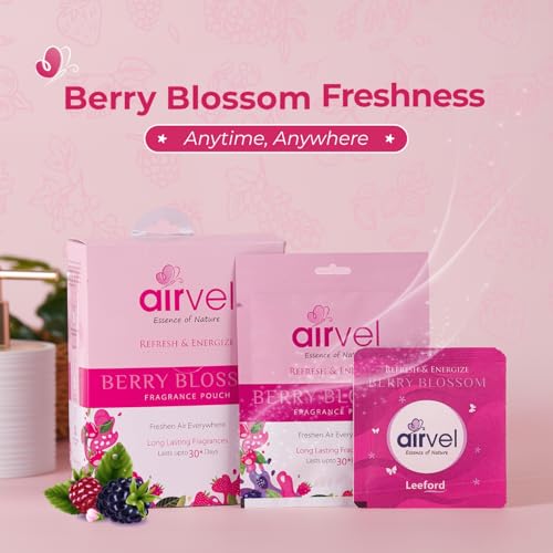 Image of Airvel Berry Blossom Fragrance Pouch | Non-Toxic, Safe | Long-Lasting Freshness | Up to 30 Days Pack of 5 (10g each)