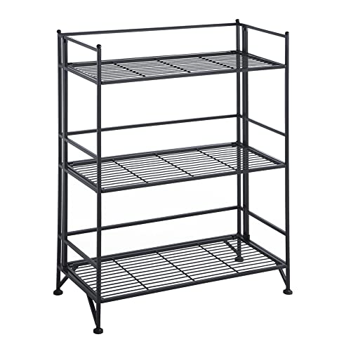 Image of Convenience Concepts Xtra Storage Shelves - 3-Tier Wide Folding Metal Storage Shelves, Closet Organizer for Office, Laundry Room, Bedroom, Garage, Kitchen, Bathroom, Black