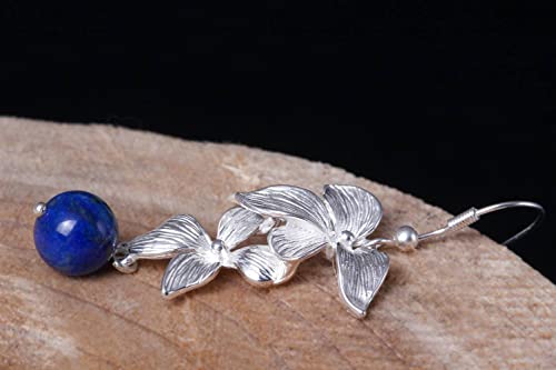 Boucles d'oreilles à Fleurs S925 en lapis-lazuli, le cadeau rétro idéal - 3