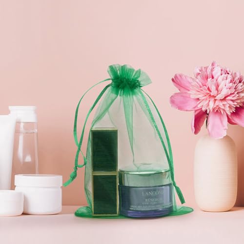 Image of 50PCS Green Organza Bags 3x4, Small Mesh Bags Drawstring Small Baggies Pouches for Jewelry Candy Treats Birthday Mother's Day Party Favors Wedding St. Patrick's Day Baby Shower Gifts