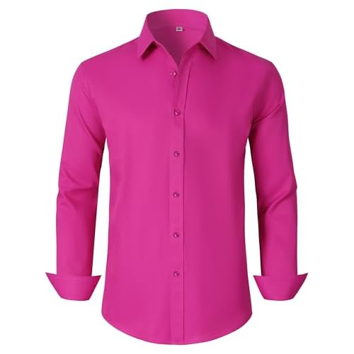 Men's Dress Shirts Regular Fit Solid Long Sleeve Formal Shirt Business Casual Button Down Shirts XX-Large 00097_magenta