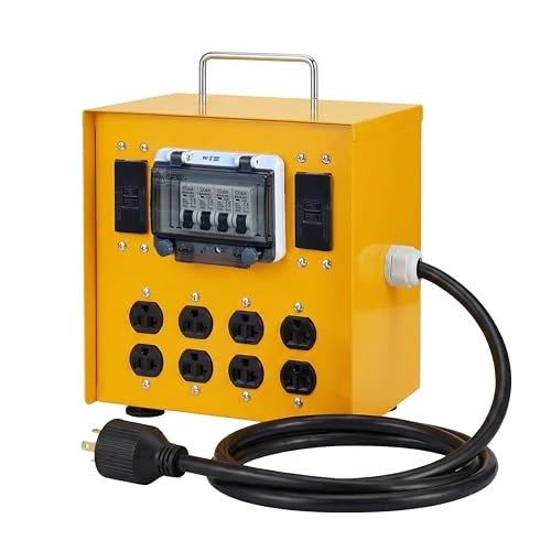 30A Temporary Distribution Box Equipped with a 30A L14-30P 125V/250V Outlet Four MEMA-5-20R 120V GFCI Double outlets Portable Power Center with Each Outlet Equipped with a 20A Circuit Breaker