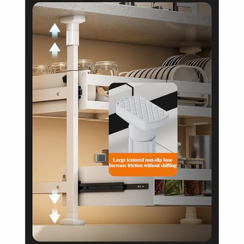 XAoSCd Pull Out Cabinet Organizer With Non-Slip Base, Expandable Sliding Cabinet Drawers Heavy Duty Slide Out Drawers Storage For Kitchen,White-L - Image 2
