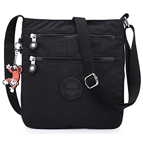 Foino Sac bandoulière Femme Sac Porté épaule Sacoche de Cours Sac Besace Vintage Sac de Messager Sac de Voyage pour Université Sac à Main Mode école Sac Cabas Sport Bourse,Noir,M Cover