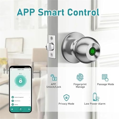 Serrure connectée Bluetooth avec poignée à empreinte digitale et clé de secours pour porte d'entrée - 5