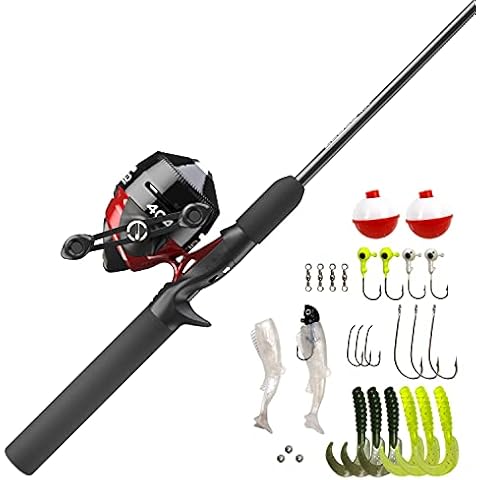 Zebco 404 Spincast Reel and Fishing Rod Combo, 5'6" 2-Piece Durable Fiberglass Rod with EVA Handle, Quickset Anti-Reverse Reel with Built-in Bite Alert, 28-Piece Tackle Pack,Black/Red Cover