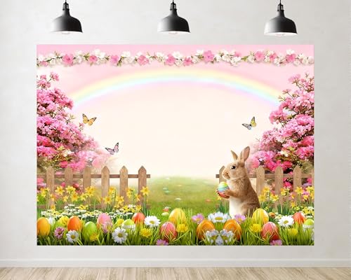 Trykid 17x10ft Easter Backdrop Spring Garden Pink Floral Wooden Fence
