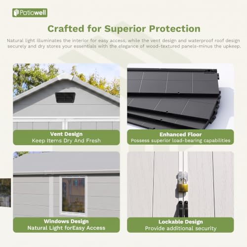 Image of Patiowell 6X10 FT Plastic Outdoor Storage Shed with Floor, Light Grey