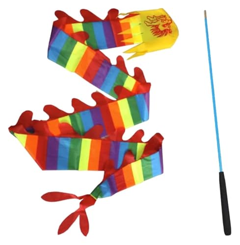 Cinta de baile de la danza del dragón chino, Dragón de baile de Fitness cuadrado for niños con varilla Mashup, Streamer de baile de dragón portátil, serpentinas ligeras, utillaje for espectáculos(1.5M