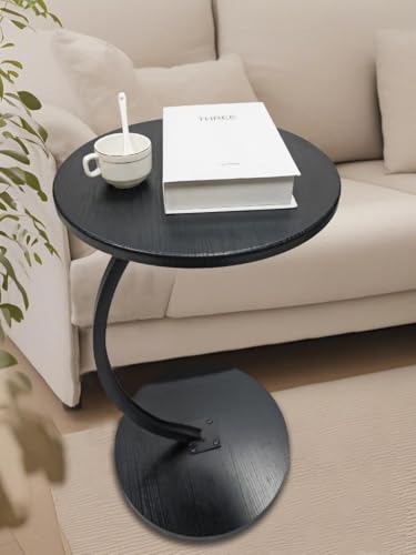 ZOYIZEN Beistelltisch Holz Schwarzer, Couchtisch Holz, Couchtisch Rund, Kleiner Beistelltisch C Form, Tischplatte Durchmesser 40cm, Höhe 60cm,Beistelltische fürs Sofa, Wohnzimmer