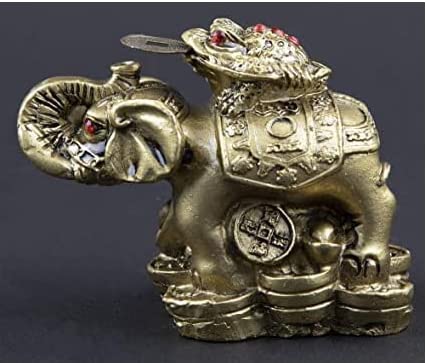 Marvellou's Fengshui/Vastu Frog On Elephant for Success Good Luck Fortune Wealth Relationship Strength Business Longevity Home Office Gifting Showpiece with Coin