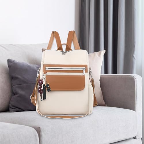 Mochila de couro PU para mulheres moda multiuso design mochila de viagem (Marrom branco)