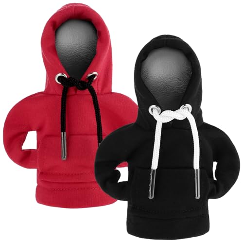 Ymapinc 2 Stück Hoodie Schalthebel, Abdeckung Schalthebel Hoodie Auto Lustige Schaltknauf Abdeckung Auto Accessoires Car Gadgets für Autodekoratives(Rot Schwarz)