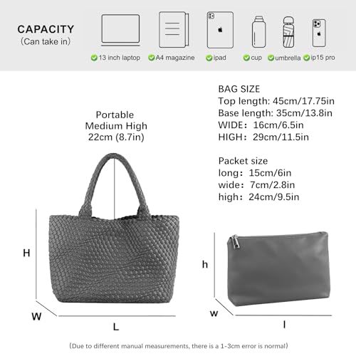 Image of Woven Tote Bag Womens Purse Vegan Leather Shoulder Handbags Fashion Summer Beach Tote Bags Large Travel Totes