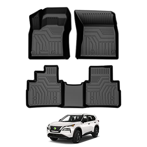 T TGBROS Floor Mats for Nissan Rogue 2021-2026 All Weather Protection TPE 2 Rows Floor Liners Custom Fit for Nissan Rogue Accessories Car Mats Non-Slip Black(Not for Sport)