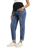 Foucome Women's Maternity Jeans Stretchy High Waist Pregnancy Boyfriend Denim Pants Dark Blue M